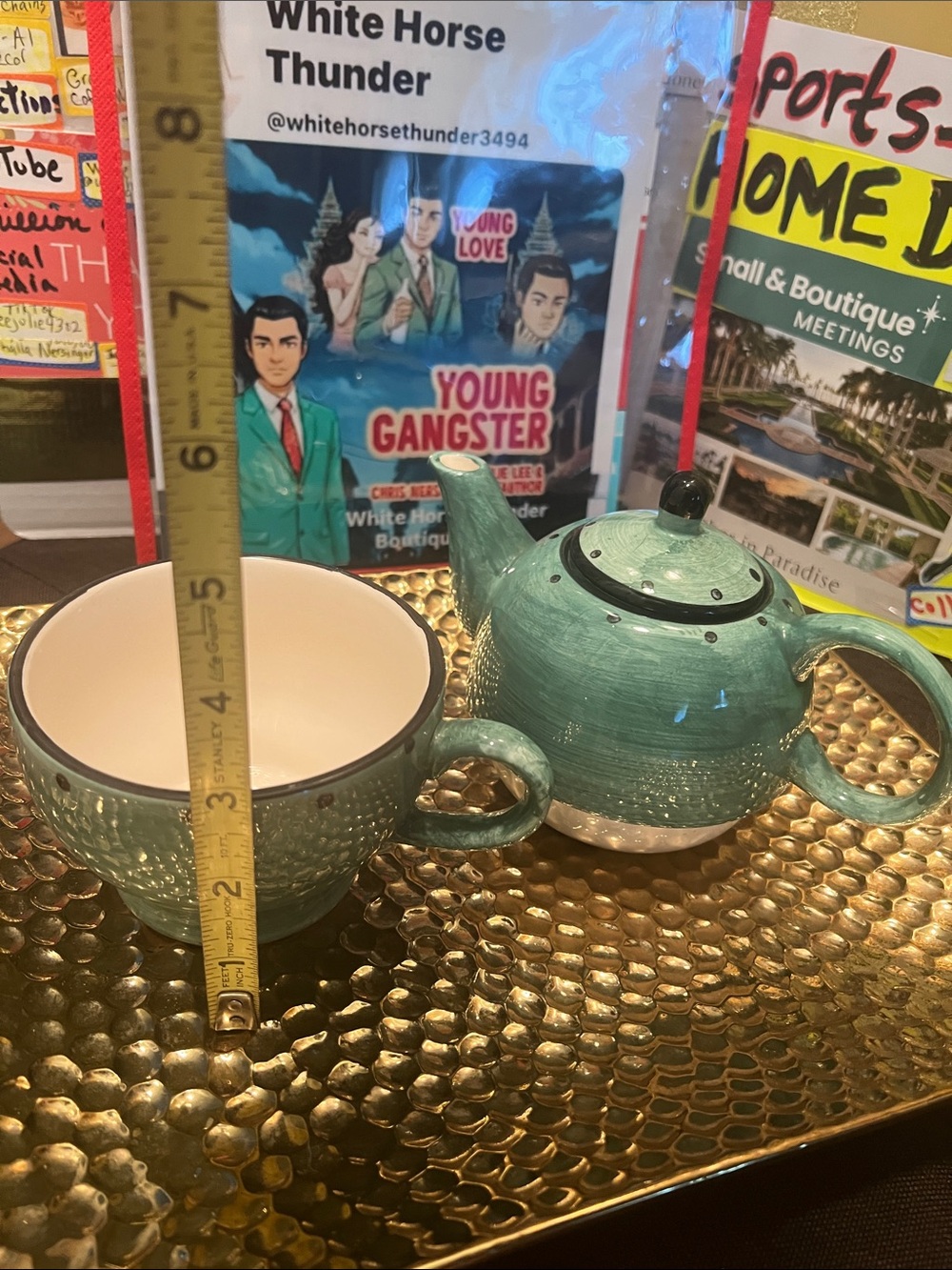 #2508**Vintage Green Ceramic Teapot and Cup Set - Picture 5 of 15